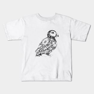 Puffin Wild Animal Nature Illustration Art Tattoo Kids T-Shirt